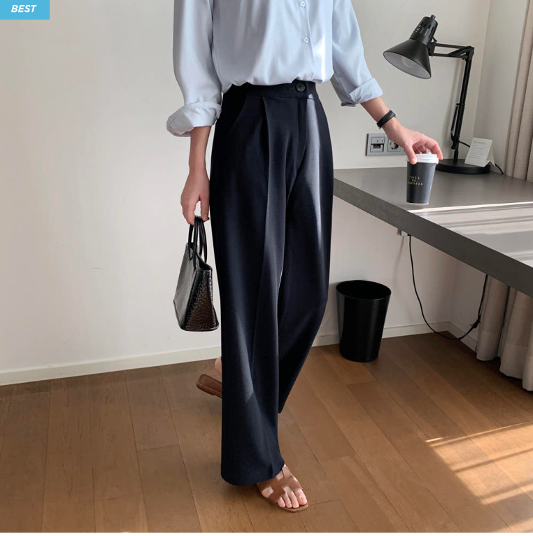 [S~XL]기모 하이웨이스트 밴딩 와이드 슬랙스 | Fleece-Lined High-Waist Banding Wide Slacks (Winter Only)