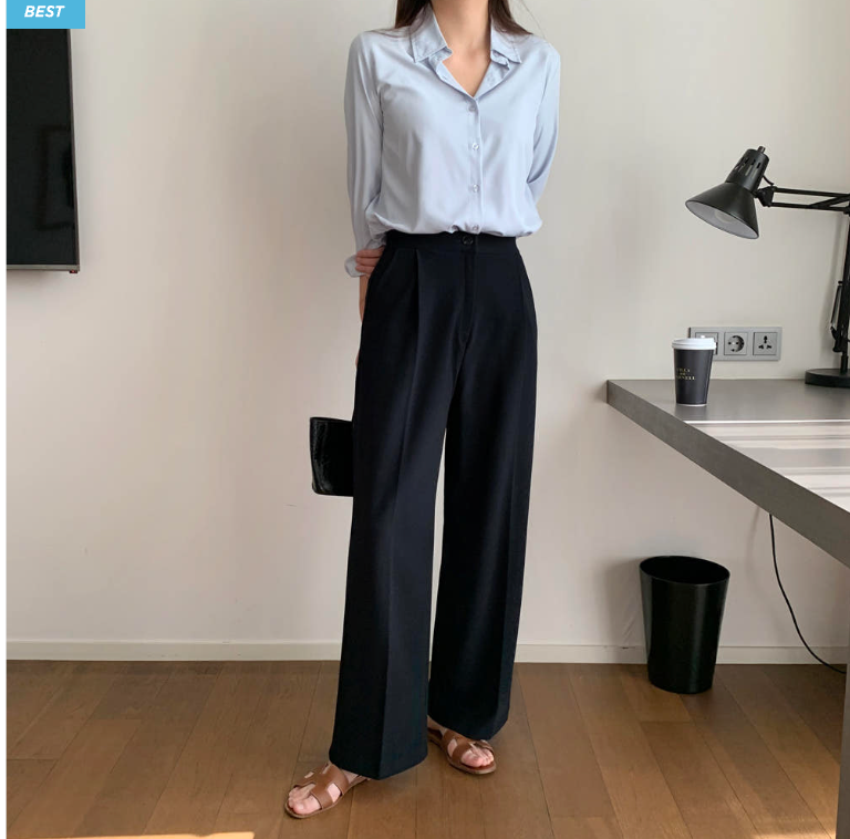 [S~XL]기모 하이웨이스트 밴딩 와이드 슬랙스 | Fleece-Lined High-Waist Banding Wide Slacks (Winter Only)