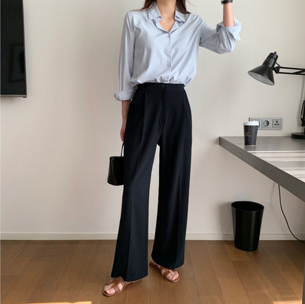 [S~XL]기모 하이웨이스트 밴딩 와이드 슬랙스 | Fleece-Lined High-Waist Banding Wide Slacks (Winter Only)