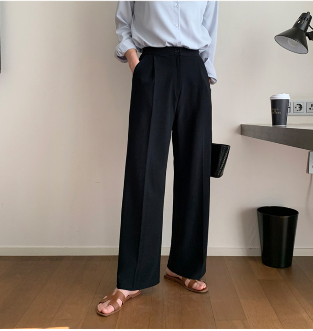 [S~XL]기모 하이웨이스트 밴딩 와이드 슬랙스 | Fleece-Lined High-Waist Banding Wide Slacks (Winter Only)