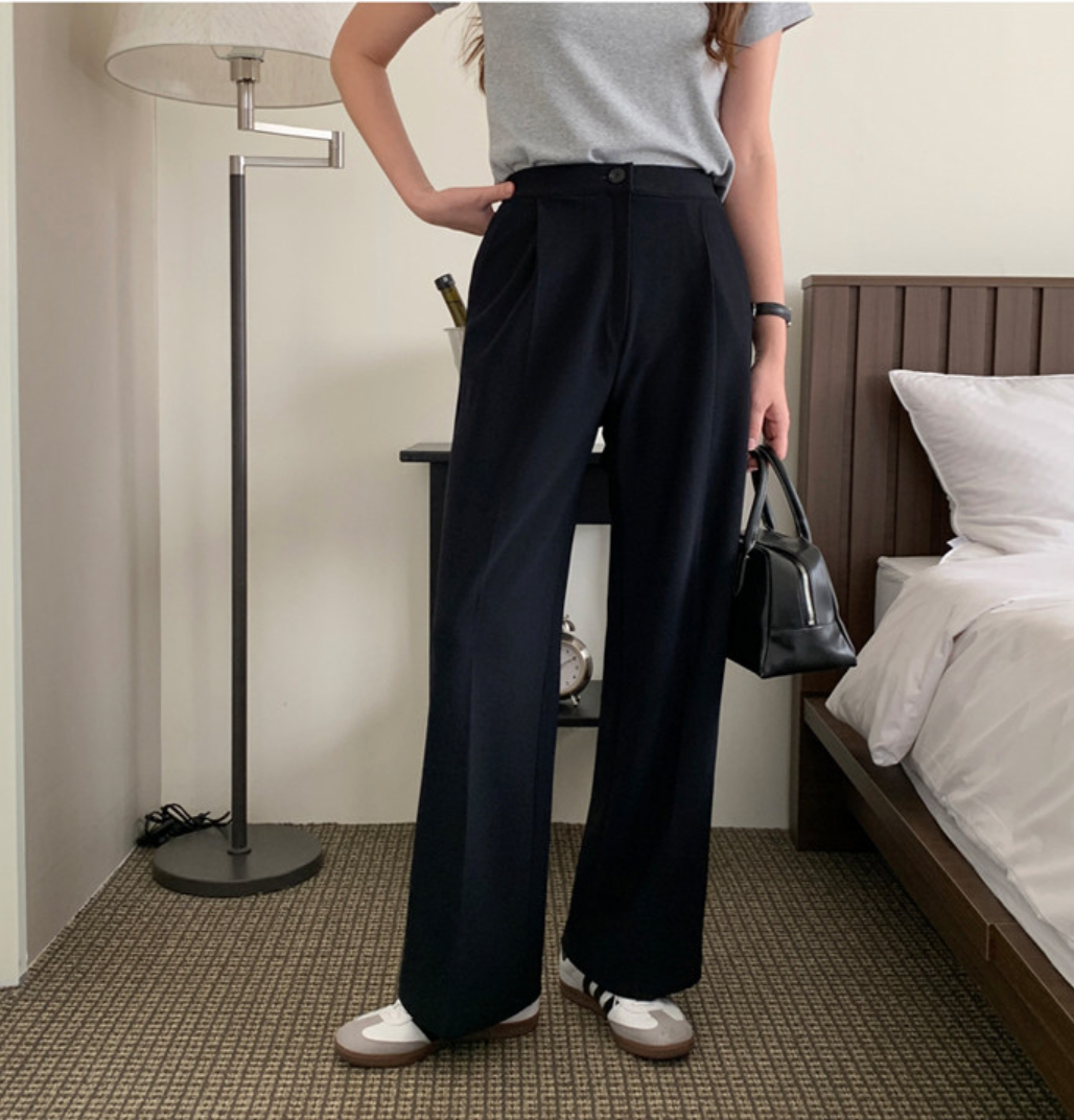 [S~XL]기모 하이웨이스트 밴딩 와이드 슬랙스 | Fleece-Lined High-Waist Banding Wide Slacks (Winter Only)