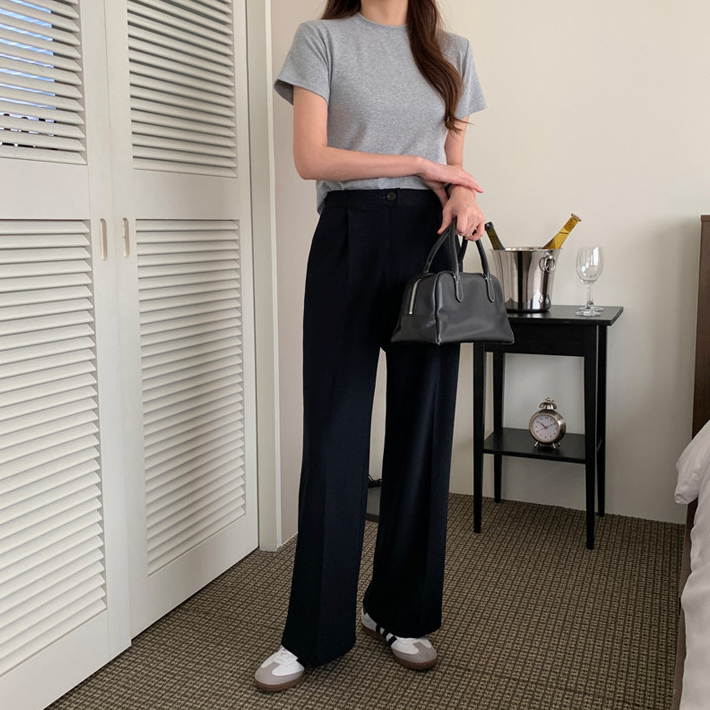 [S~XL]기모 하이웨이스트 밴딩 와이드 슬랙스 | Fleece-Lined High-Waist Banding Wide Slacks (Winter Only)