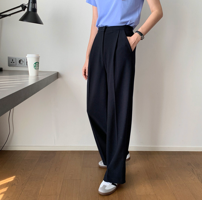 [S~XL]기모 하이웨이스트 밴딩 와이드 슬랙스 | Fleece-Lined High-Waist Banding Wide Slacks (Winter Only)