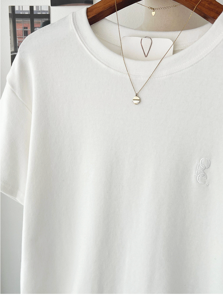 기모반팔티 심플 레터링 자수 여성 반팔 티셔츠 Fleece Embroidered Short-Sleeve T-Shirt