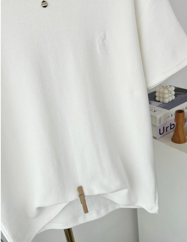 기모반팔티 심플 레터링 자수 여성 반팔 티셔츠 Fleece Embroidered Short-Sleeve T-Shirt