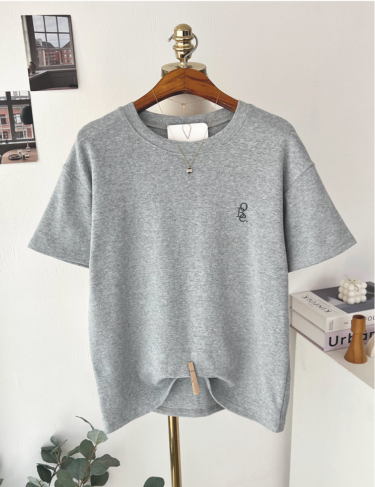 기모반팔티 심플 레터링 자수 여성 반팔 티셔츠 Fleece Embroidered Short-Sleeve T-Shirt