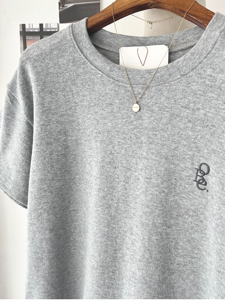 기모반팔티 심플 레터링 자수 여성 반팔 티셔츠 Fleece Embroidered Short-Sleeve T-Shirt