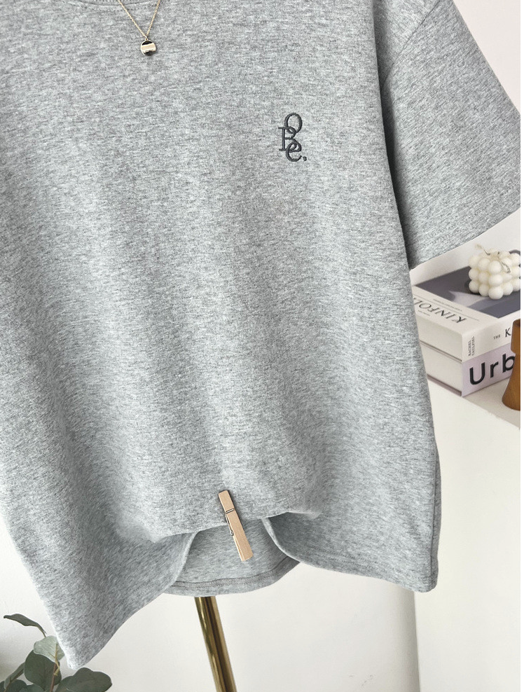 기모반팔티 심플 레터링 자수 여성 반팔 티셔츠 Fleece Embroidered Short-Sleeve T-Shirt