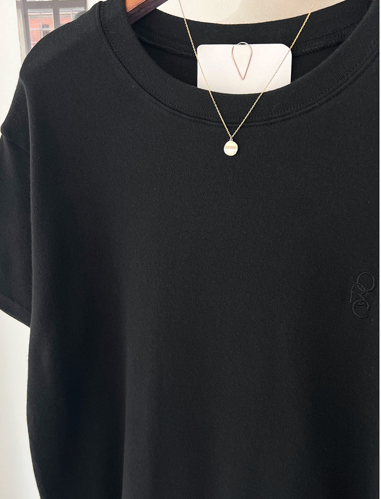 기모반팔티 심플 레터링 자수 여성 반팔 티셔츠 Fleece Embroidered Short-Sleeve T-Shirt