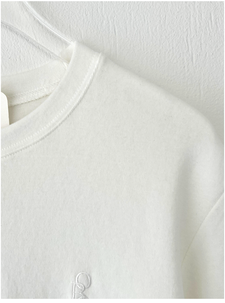 기모반팔티 심플 레터링 자수 여성 반팔 티셔츠 Fleece Embroidered Short-Sleeve T-Shirt