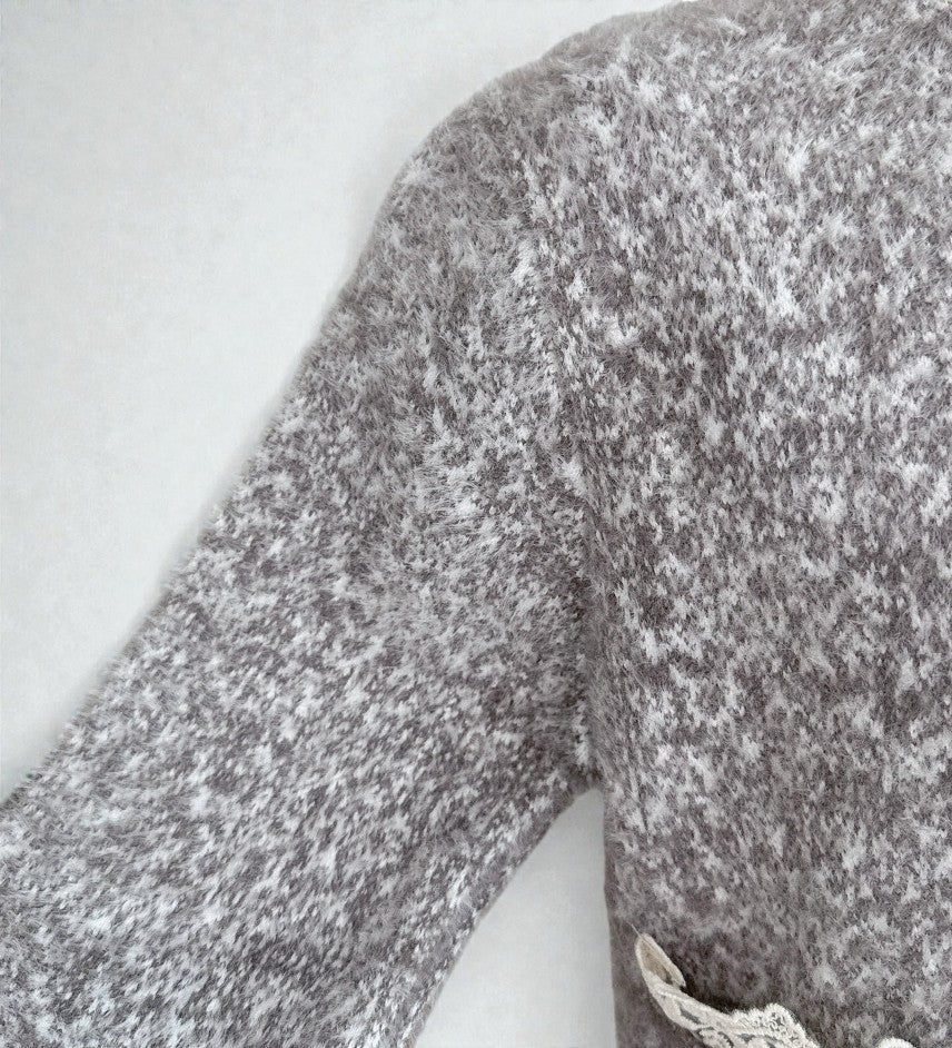 브롱 레이스 금장단추 보카시 앙고라 니트 가디건 Brushed Angora Lace Trim Knit Cardigan