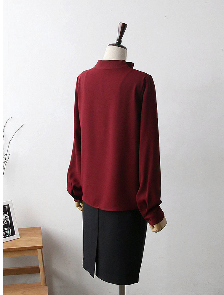 [66까지][메이드101]프릴넥 셔링 진주 블라우스 · Pearl Shirring Frill Neck Blouse