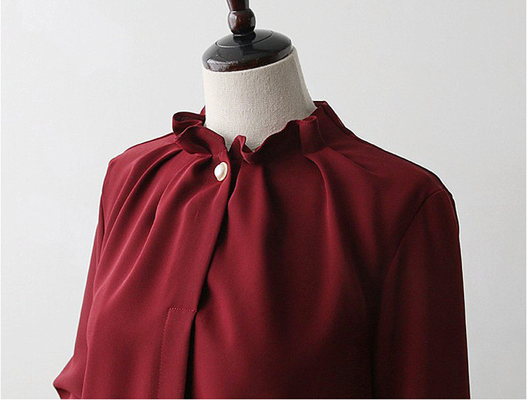 [66까지][메이드101]프릴넥 셔링 진주 블라우스 · Pearl Shirring Frill Neck Blouse