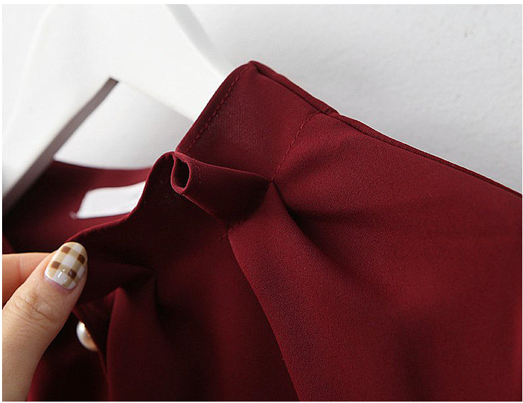 [66까지][메이드101]프릴넥 셔링 진주 블라우스 · Pearl Shirring Frill Neck Blouse