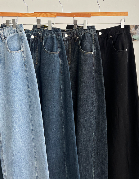 [S~XL][스판/노수선/기모or일반버전] 카일 절개 인밴딩 롱 와이드 인생청바지 (4color)/3-Length Cut Seam Banding Wide Denim Pants