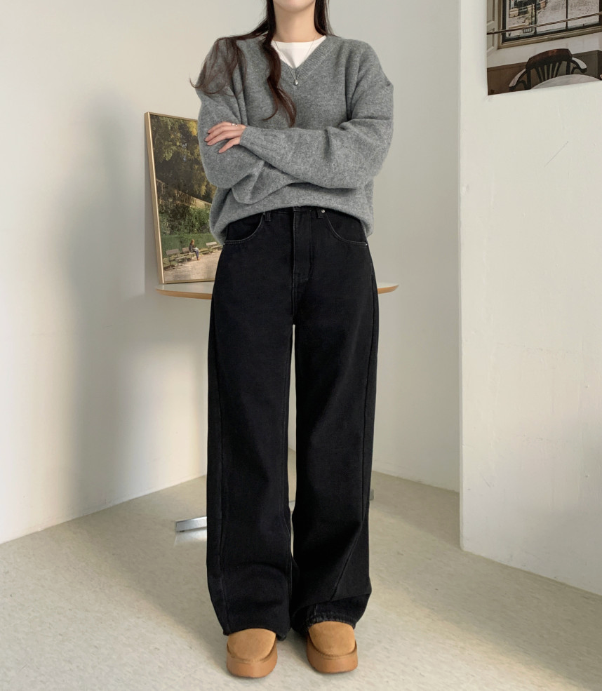 [S~XL][스판/노수선/기모or일반버전] 카일 절개 인밴딩 롱 와이드 인생청바지 (4color)/3-Length Cut Seam Banding Wide Denim Pants