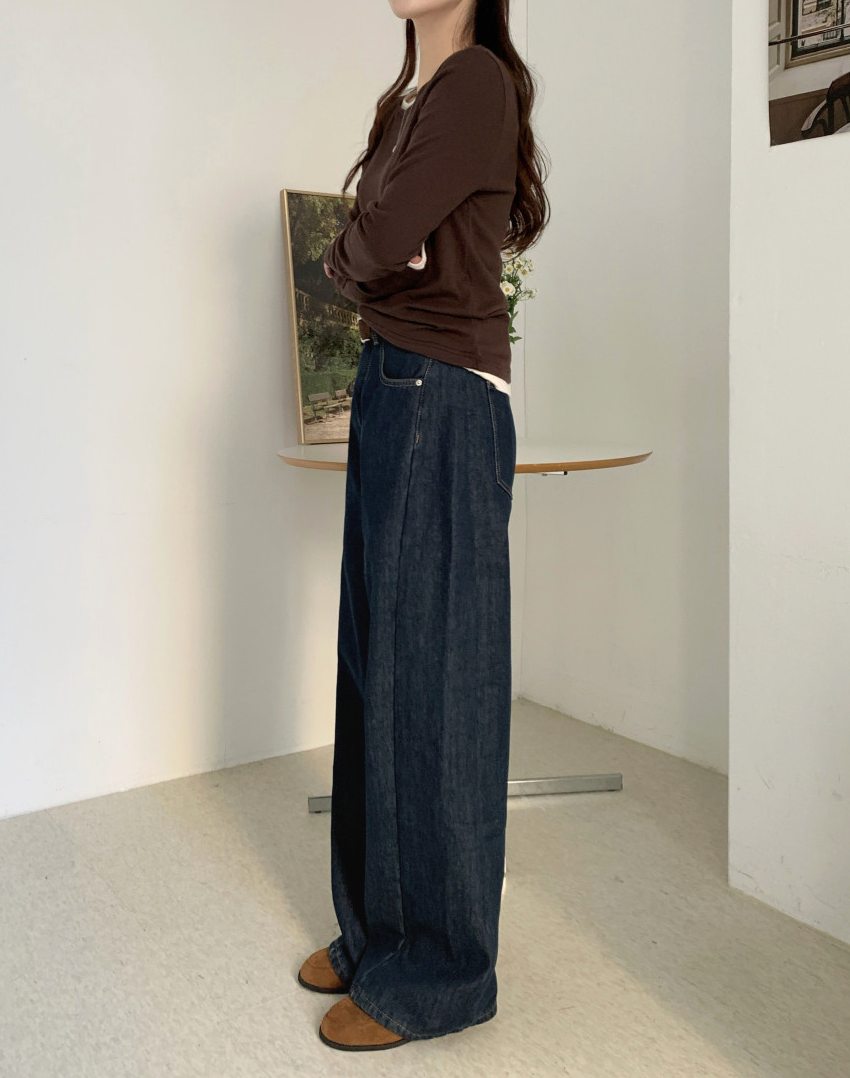 [S~XL][스판/노수선/기모or일반버전] 카일 절개 인밴딩 롱 와이드 인생청바지 (4color)/3-Length Cut Seam Banding Wide Denim Pants