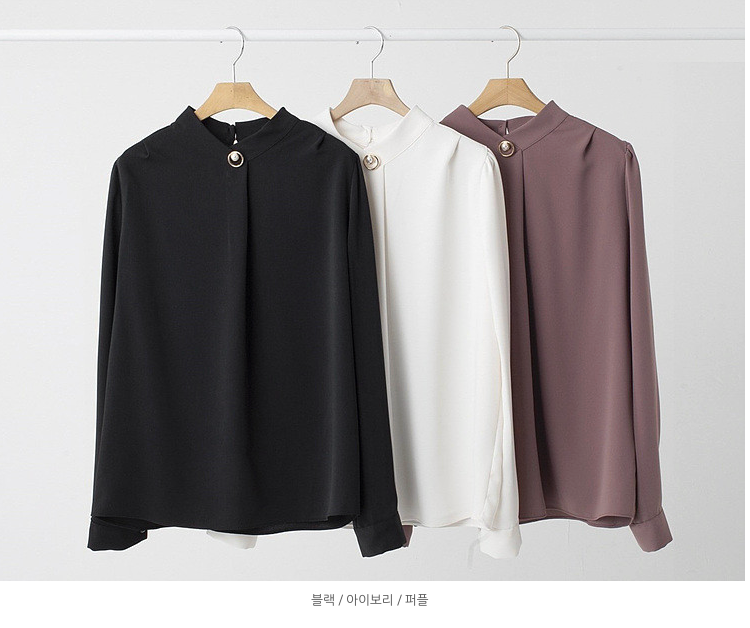 [66까지][메이드101]골드 진주 브로치 하이넥 정장 블라우스 Gold Pearl Brooch High-Neck Blouse