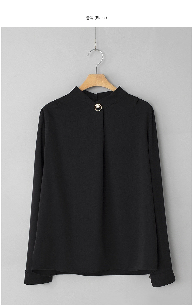 [66까지][메이드101]골드 진주 브로치 하이넥 정장 블라우스 Gold Pearl Brooch High-Neck Blouse