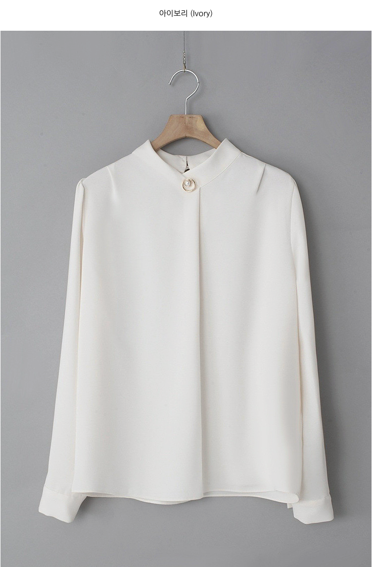 [66까지][메이드101]골드 진주 브로치 하이넥 정장 블라우스 Gold Pearl Brooch High-Neck Blouse