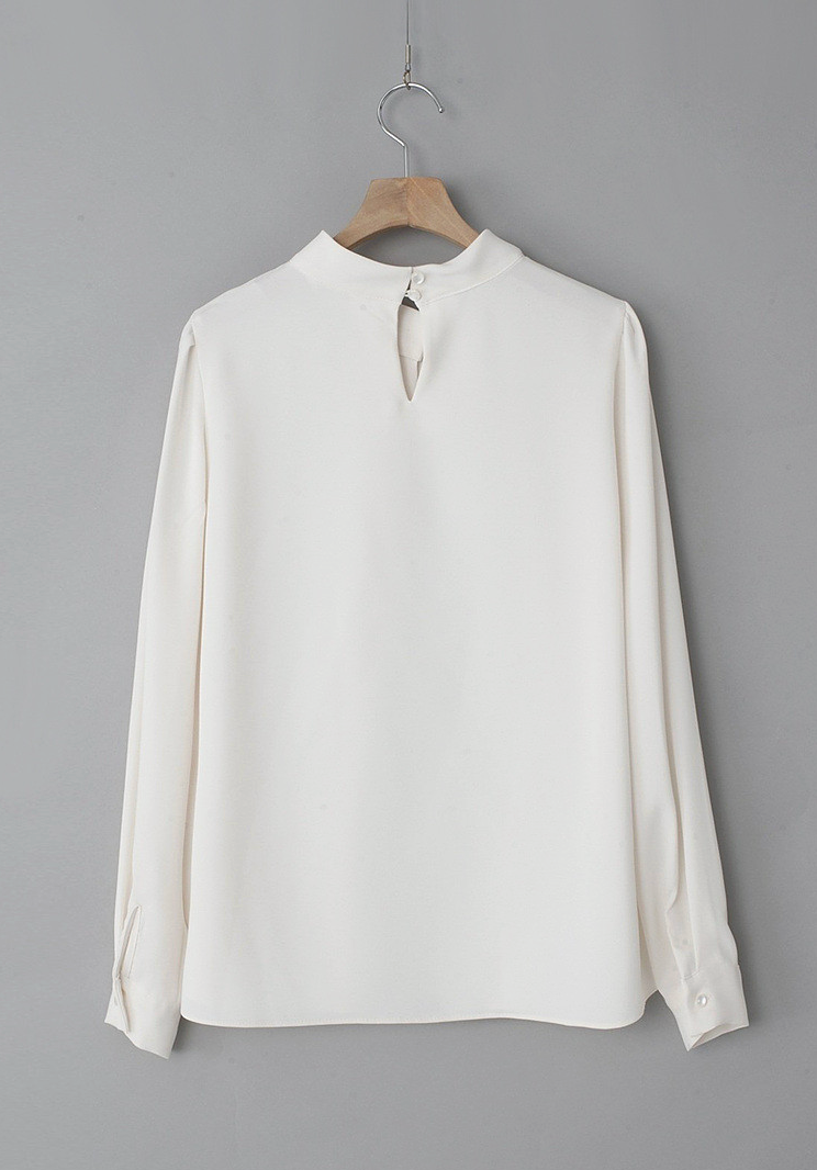 [66까지][메이드101]골드 진주 브로치 하이넥 정장 블라우스 Gold Pearl Brooch High-Neck Blouse