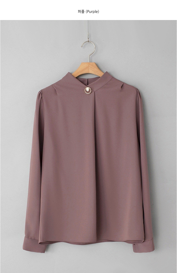 [66까지][메이드101]골드 진주 브로치 하이넥 정장 블라우스 Gold Pearl Brooch High-Neck Blouse