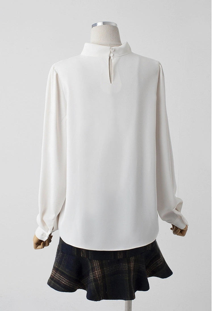 [66까지][메이드101]골드 진주 브로치 하이넥 정장 블라우스 Gold Pearl Brooch High-Neck Blouse