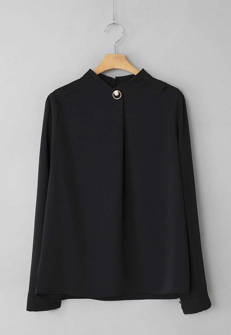 [66까지][메이드101]골드 진주 브로치 하이넥 정장 블라우스 Gold Pearl Brooch High-Neck Blouse