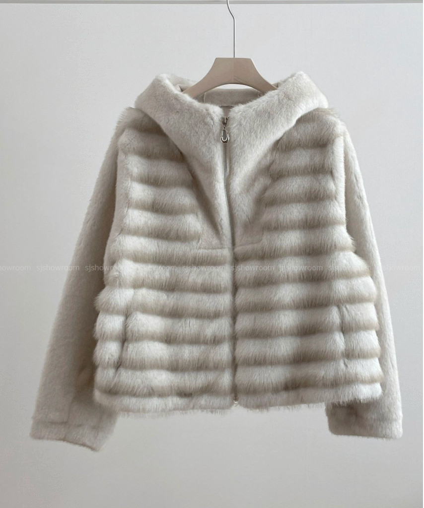 [77까지][밍크같은]25FW 후드 밍크 숏 코트 자켓 / 25FW Hooded Faux Mink Short Coat Jacket