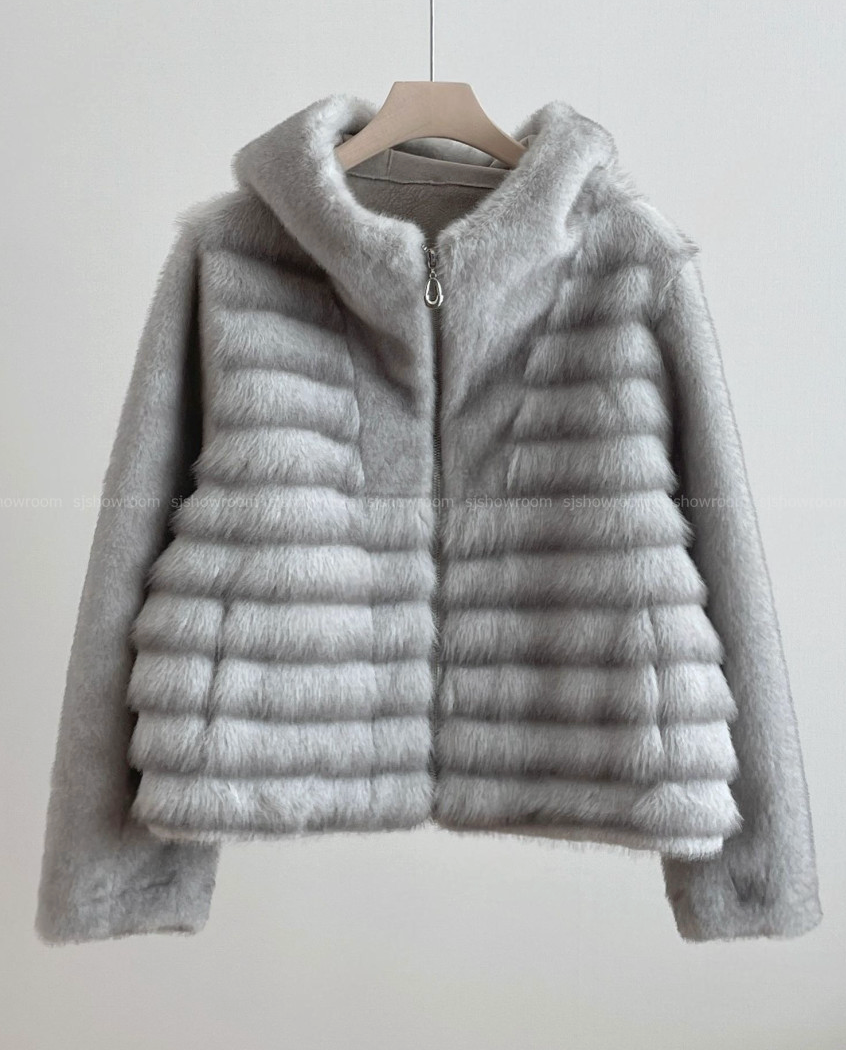 [77까지][밍크같은]25FW 후드 밍크 숏 코트 자켓 / 25FW Hooded Faux Mink Short Coat Jacket