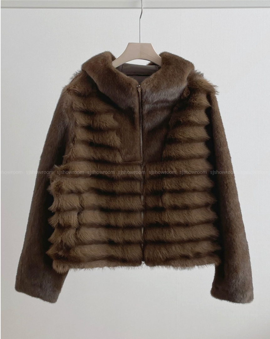 [77까지][밍크같은]25FW 후드 밍크 숏 코트 자켓 / 25FW Hooded Faux Mink Short Coat Jacket