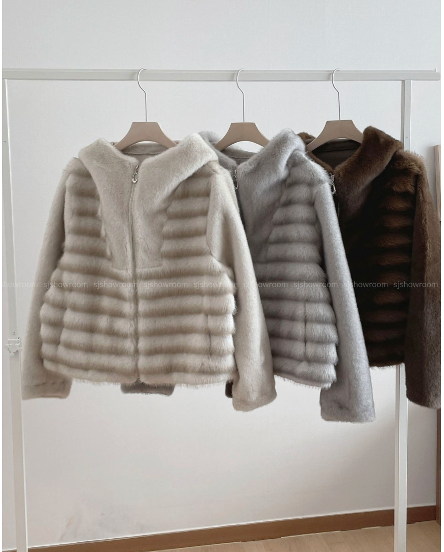 [77까지][밍크같은]25FW 후드 밍크 숏 코트 자켓 / 25FW Hooded Faux Mink Short Coat Jacket