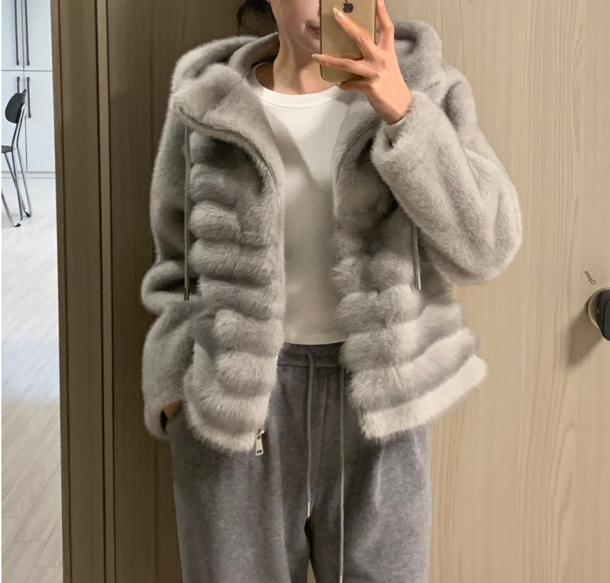 [77까지][밍크같은]25FW 후드 밍크 숏 코트 자켓 / 25FW Hooded Faux Mink Short Coat Jacket