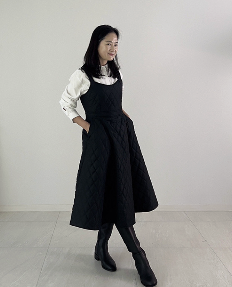 [55-66][시그니처]겨울 결혼식 하객룩 키작녀 원피스 / Quilted Padded One-Piece Dress