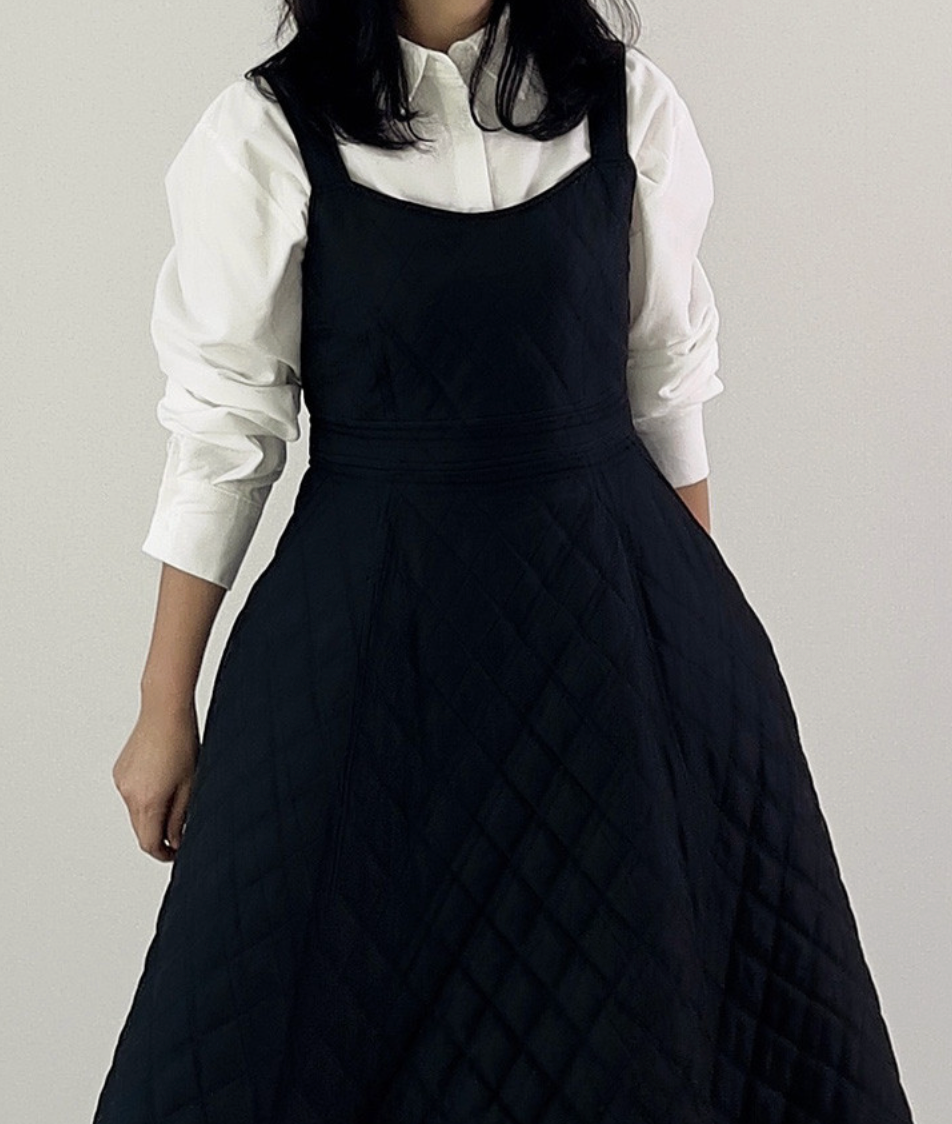 [55-66][시그니처]겨울 결혼식 하객룩 키작녀 원피스 / Quilted Padded One-Piece Dress