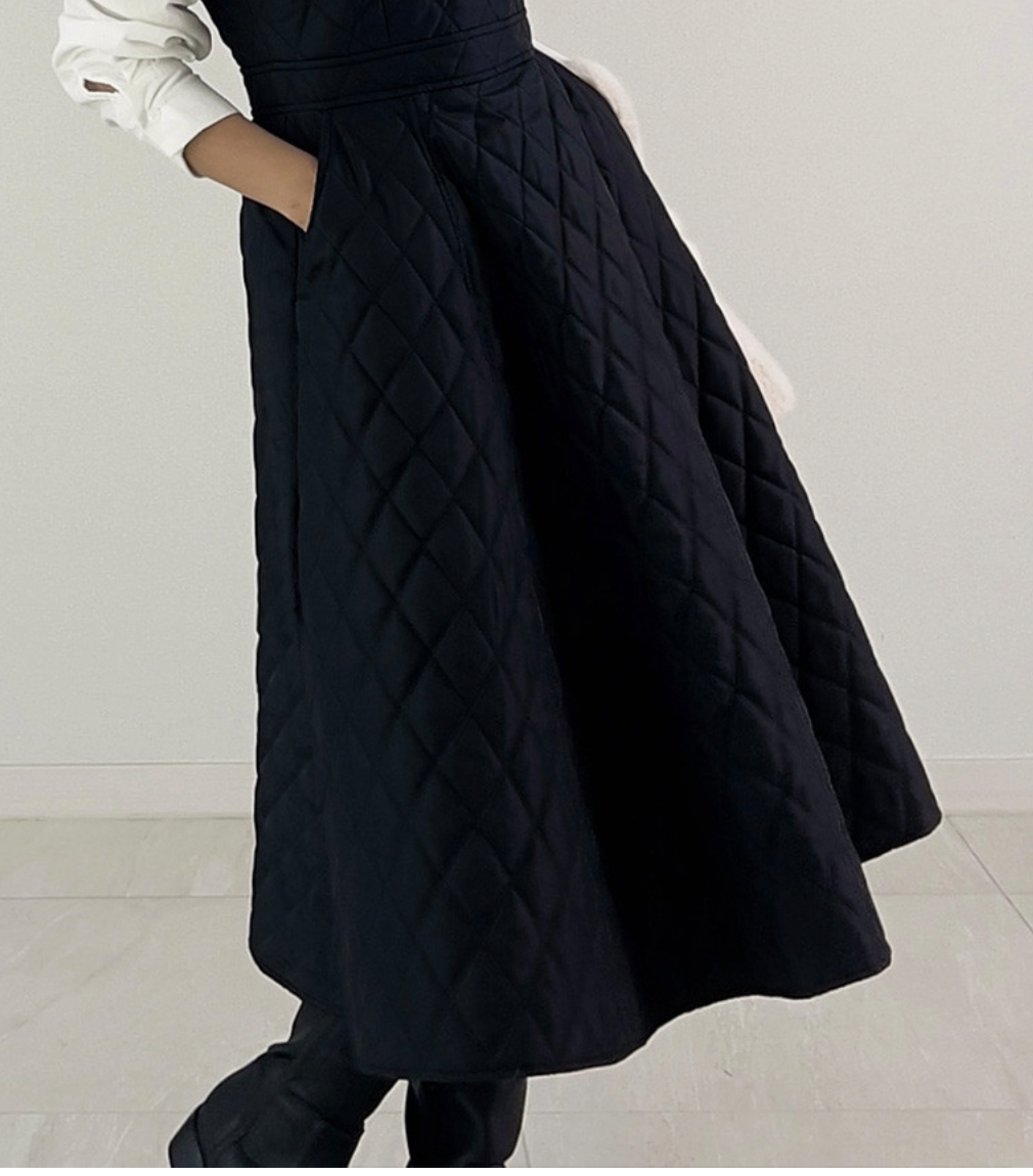 [55-66][시그니처]겨울 결혼식 하객룩 키작녀 원피스 / Quilted Padded One-Piece Dress