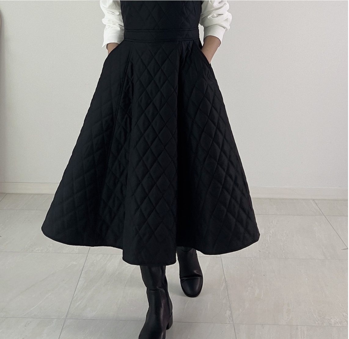 [55-66][시그니처]겨울 결혼식 하객룩 키작녀 원피스 / Quilted Padded One-Piece Dress
