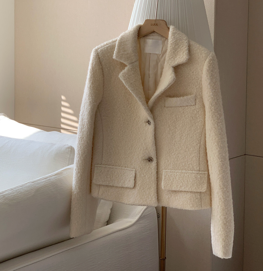 [S-XL][엘렌서울]울 트위드 퀼팅 안감 부클 카라 자켓 Wool Tweed Bouclé Collar Jacket