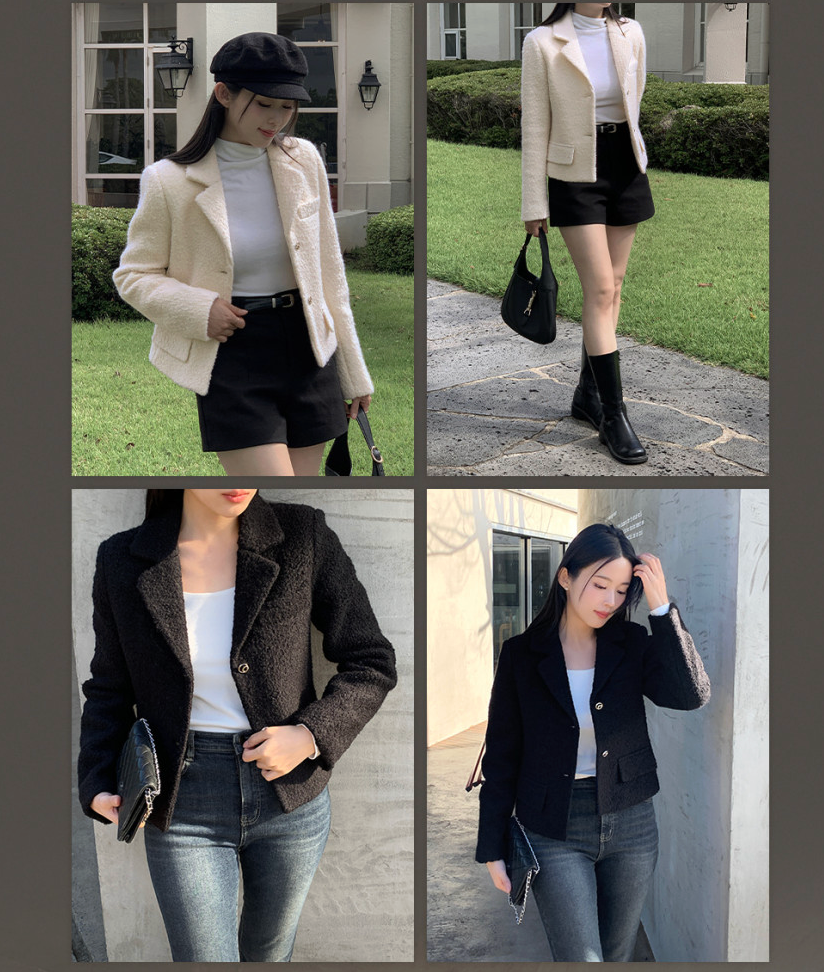 [S-XL][엘렌서울]울 트위드 퀼팅 안감 부클 카라 자켓 Wool Tweed Bouclé Collar Jacket