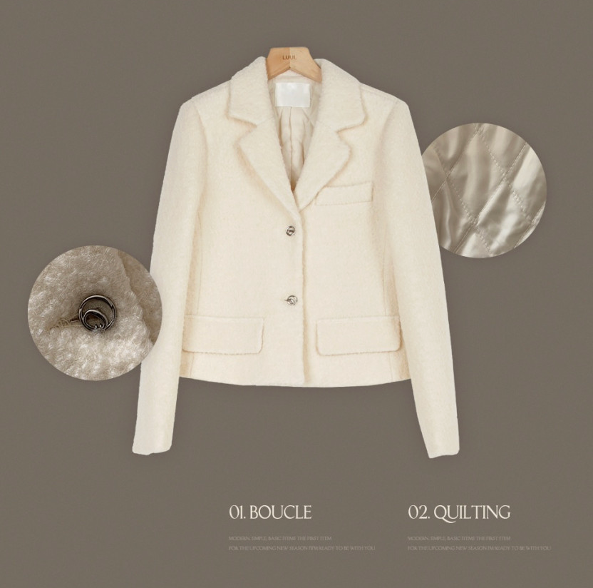 [S-XL][엘렌서울]울 트위드 퀼팅 안감 부클 카라 자켓 Wool Tweed Bouclé Collar Jacket