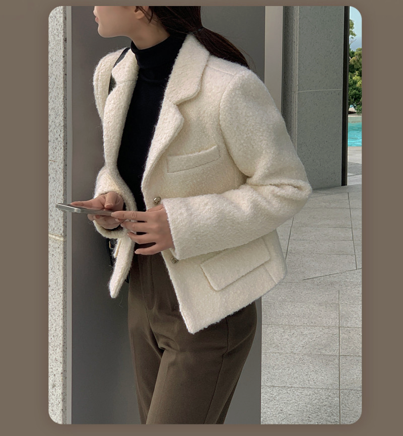 [S-XL][엘렌서울]울 트위드 퀼팅 안감 부클 카라 자켓 Wool Tweed Bouclé Collar Jacket