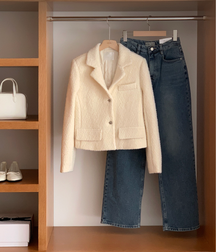 [S-XL][엘렌서울]울 트위드 퀼팅 안감 부클 카라 자켓 Wool Tweed Bouclé Collar Jacket