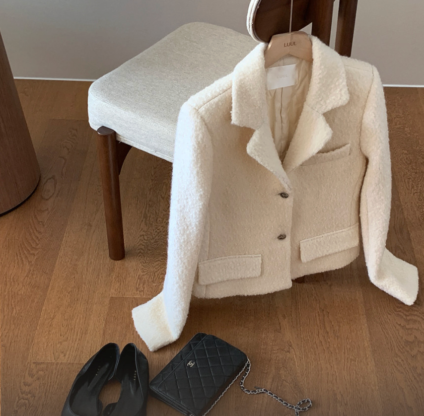 [S-XL][엘렌서울]울 트위드 퀼팅 안감 부클 카라 자켓 Wool Tweed Bouclé Collar Jacket