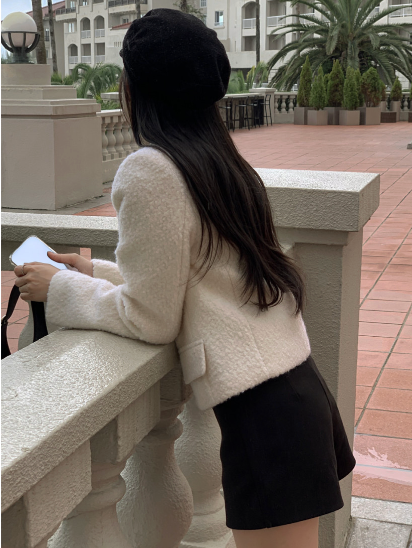 [S-XL][엘렌서울]울 트위드 퀼팅 안감 부클 카라 자켓 Wool Tweed Bouclé Collar Jacket