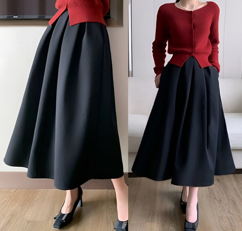 [77까지][이쁘지오] 가을 겨울 롱치마 핀턱 플레어 바스락 롱스커트/Pintuck Flare Long Skirt with Crisp Fabric