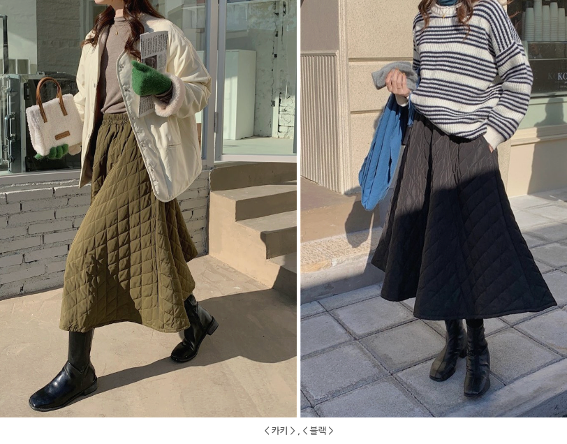 [77까지][이쁘지오]풍성한 퀼팅 누빔 A라인 패딩 플레어 스커트  Winter Quilted A-Line Padded Flare Skirt