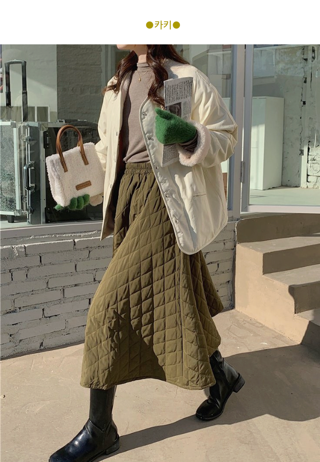 [77까지][이쁘지오]풍성한 퀼팅 누빔 A라인 패딩 플레어 스커트  Winter Quilted A-Line Padded Flare Skirt