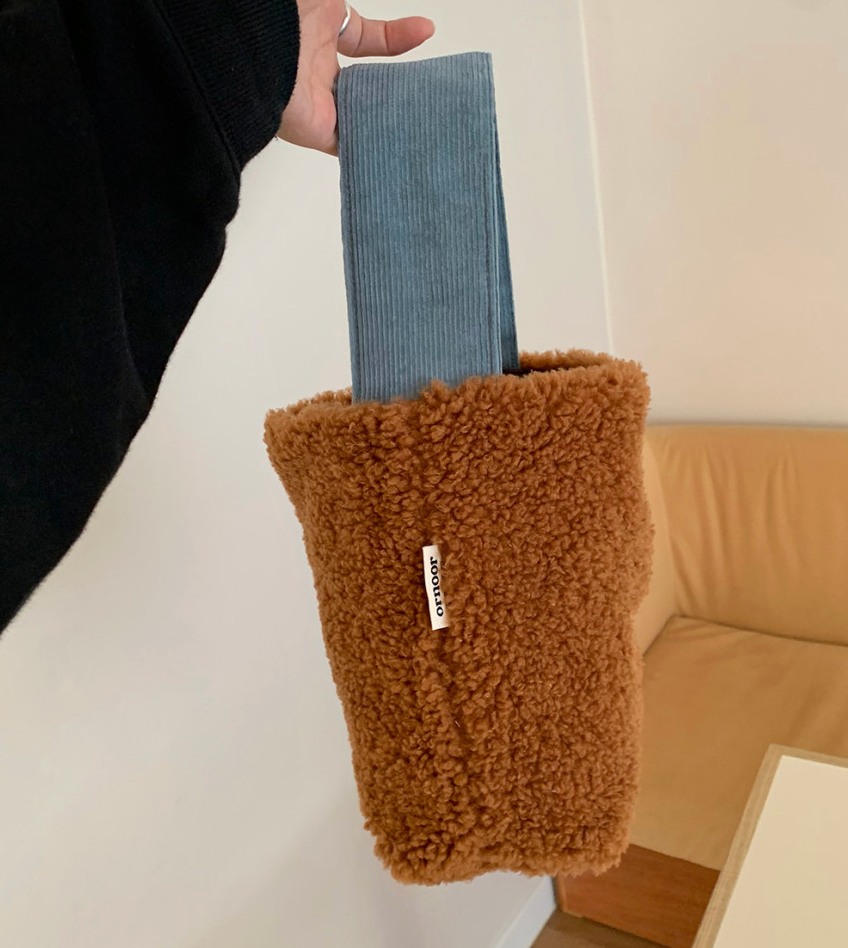 [ornoor] 미니 뽀글이 양털 토트백 · 골덴 손잡이