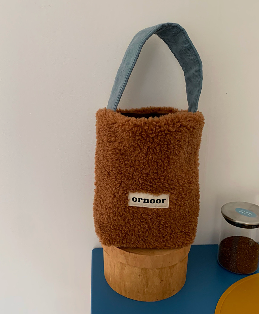 [ornoor] 미니 뽀글이 양털 토트백 · 골덴 손잡이