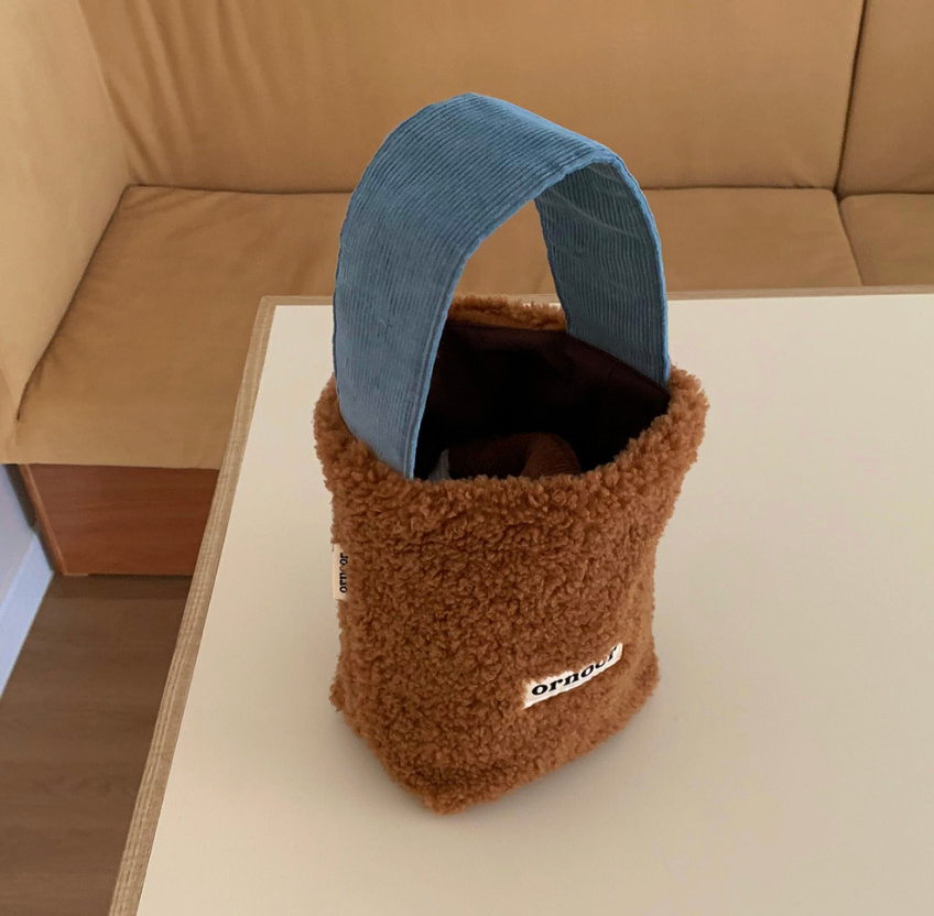 [ornoor] 미니 뽀글이 양털 토트백 · 골덴 손잡이